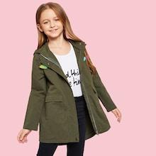 Shein Girls Tassel Trim Flap Pocket Hooded Jacket