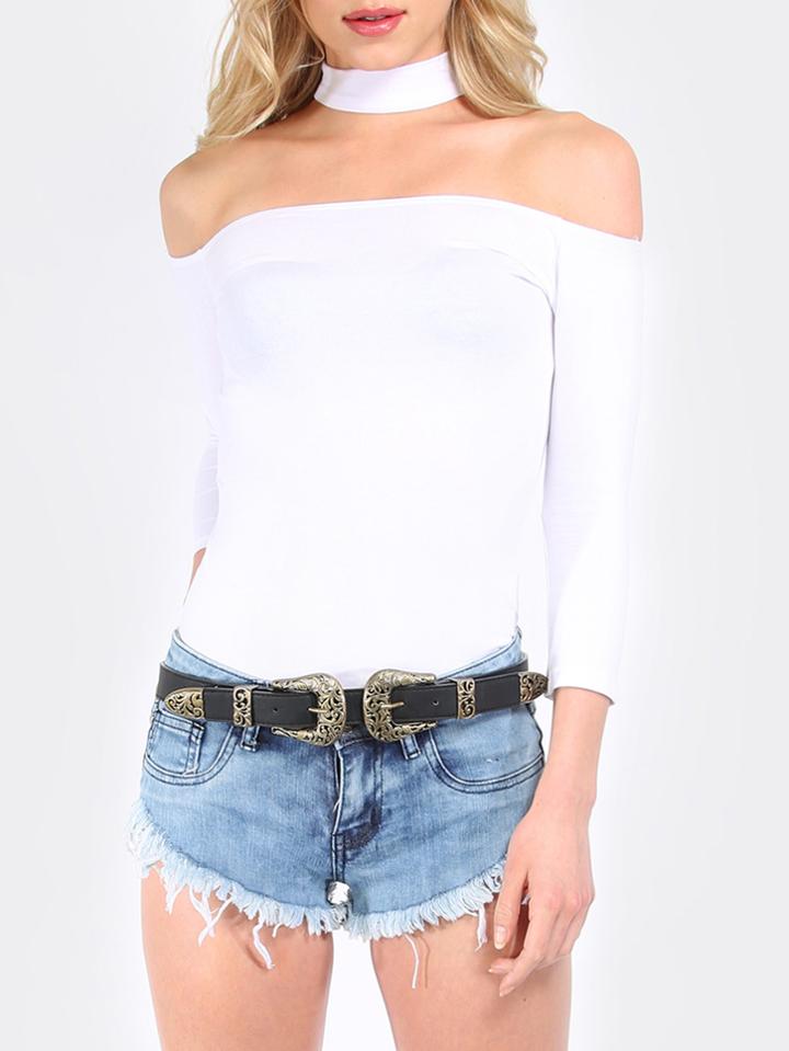 Shein White Zipper Back Off The Shoulder T-shirt