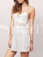 Shein White Spaghetti Strap V Neck Backless With Lace Dress