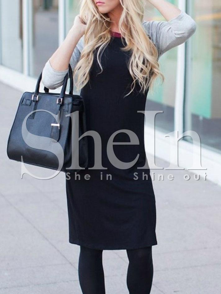 Shein Black Contrast Raglan Sleeve Dress