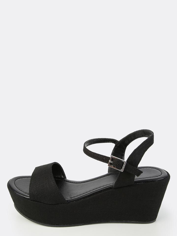Shein Tweed Flatform Wedge Sandals Black