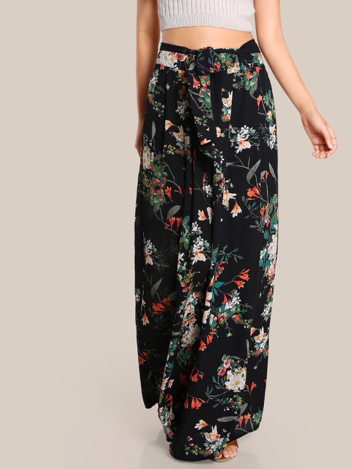 Shein Floral Print High Rise Pants Black