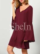 Shein Burgundy Long Sleeve Drawstring Dress