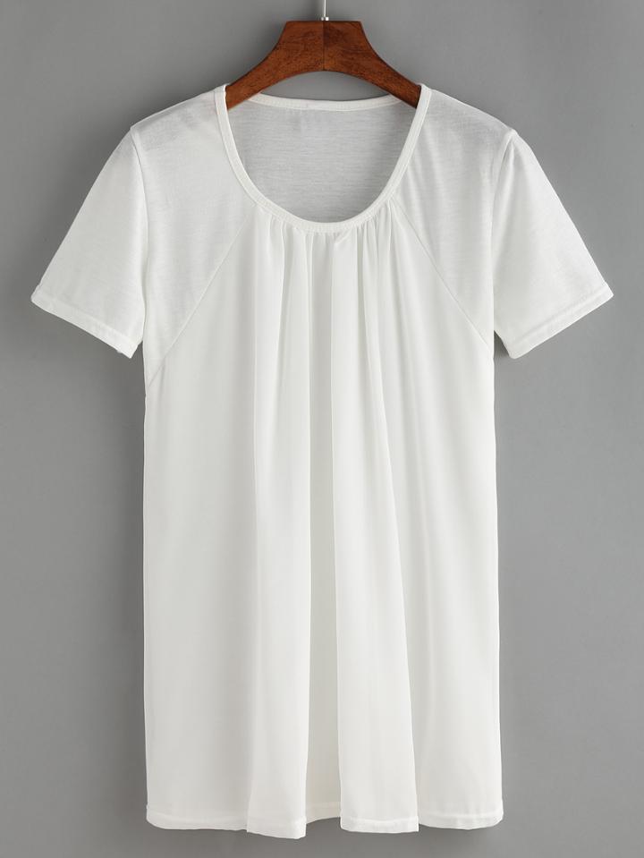 Shein White Round Neck Chiffon T-shirt