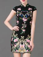 Shein Black Collar Embroidered Sheath Dress