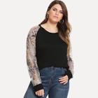 Shein Plus Contrast Mesh Embroidered Tee