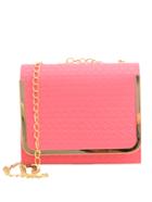 Shein Embossed Faux Leather Metal Trim Flap Bag - Pink