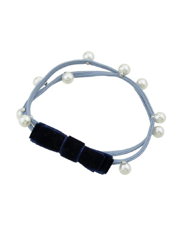 Shein Blue Colorful Velvet With Simulated-pearl Bowknot Headbands Headwear