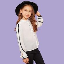 Shein Girls Stand Collar Contrast Binding Blouse