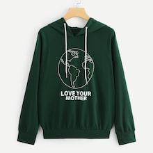 Shein Graphic Print Raglan Sleeve Hoodie