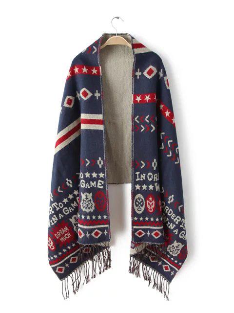 Shein Navy Cartoon Pattern Fringe Edge Scarf