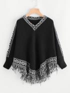 Shein V Neckline Contrast Fringe Hem Sweater