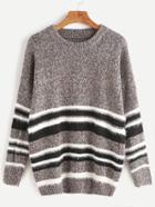Shein Khaki Drop Shoulder Striped Sweater