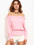 Shein Pink Off The Shoulder Ruffle Long Sleeve Peplum Blouse