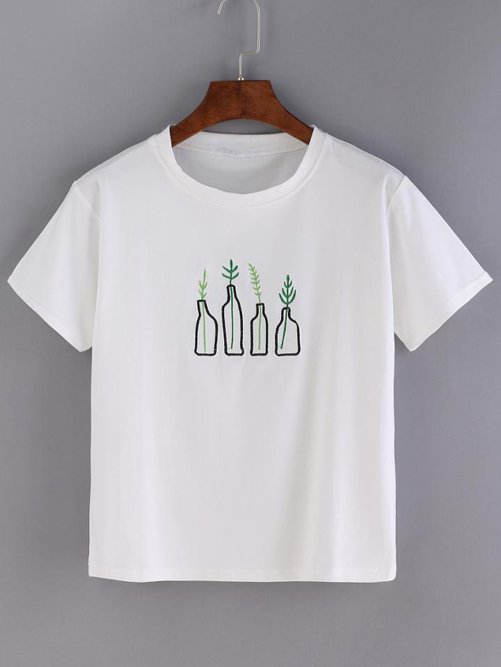 Shein Bottle Embroidered T-shirt
