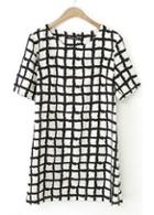 Rosewe Chic Plaid Print Short Sleeve Round Neck Mini Dress