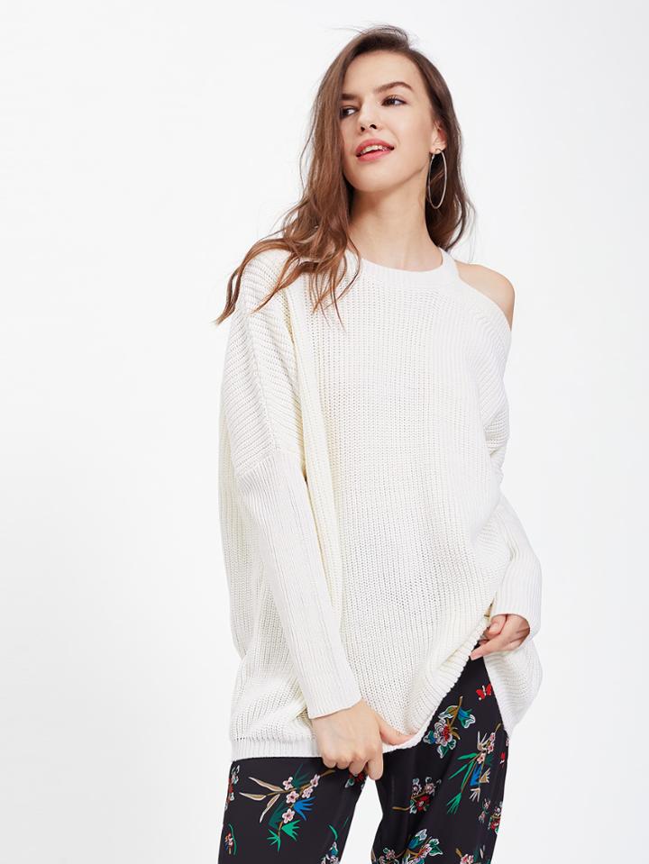 Shein Asymmetric Cutout Shoulder Dolman Jumper