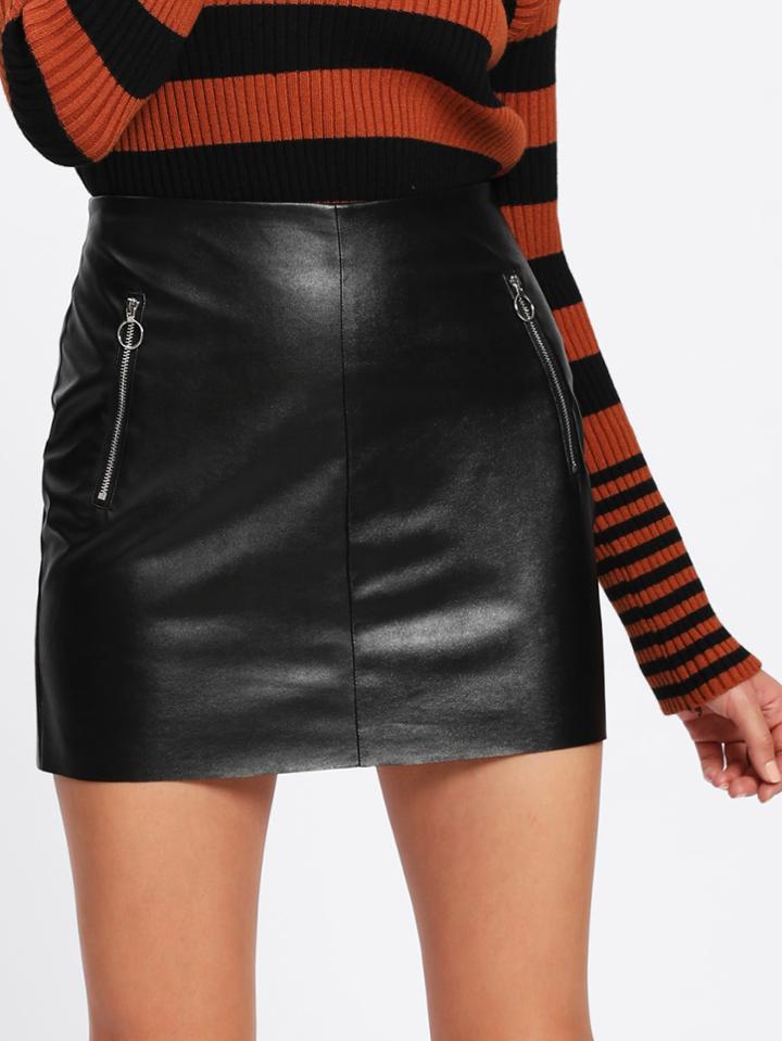 Shein O-ring Zip Detail Faux Leather Skirt