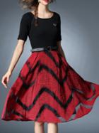 Shein Black Contrast Red Belted A-line Dress
