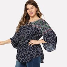 Shein Plus Ornate Print Elastic Waist Top