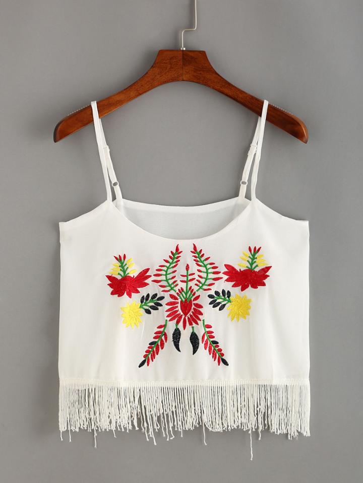 Shein Flower Embroidered Fringe Cami Top