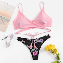 Shein Mix And Match Wrap Random Pattern Bikini Set