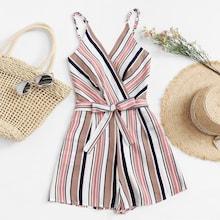 Shein Plus Multi-stripe Tie Waist Cami Jumpsuit