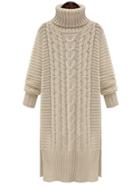 Shein White High Neck Cable Knit Split Sweater Dress