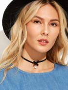 Shein Black Small Bow Faux Pearl Pendant Choker Necklace