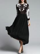 Shein Black Crew Neck Print Maxi Dress