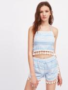 Shein Pom Pom Trim Halter Two Piece Swimsuit