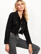 Shein Black Button Up Crop Denim Jacket