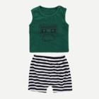 Shein Boys Cartoon Print Vest With Striped Shorts