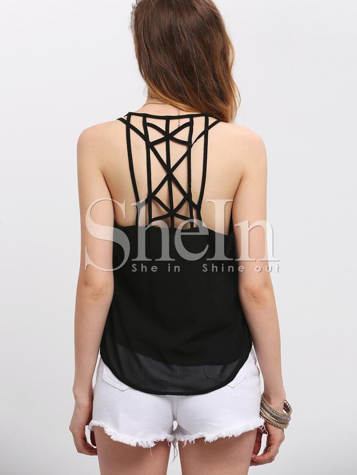 Shein Black Spaghetti Strap Cutout Back Cami Top