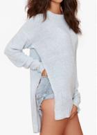 Rosewe Long Sleeve Double Slit Light Blue Knitwear