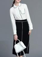 Shein White Lapel Pockets Top With Skirt