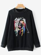 Shein Graphic Embroidery Raglan Sleeve Sweatshirt