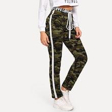 Shein Drawstring Waist Camo Print Letter Pants