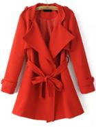 Shein Red Lapel Epaulet Tie-waist Trench Coat