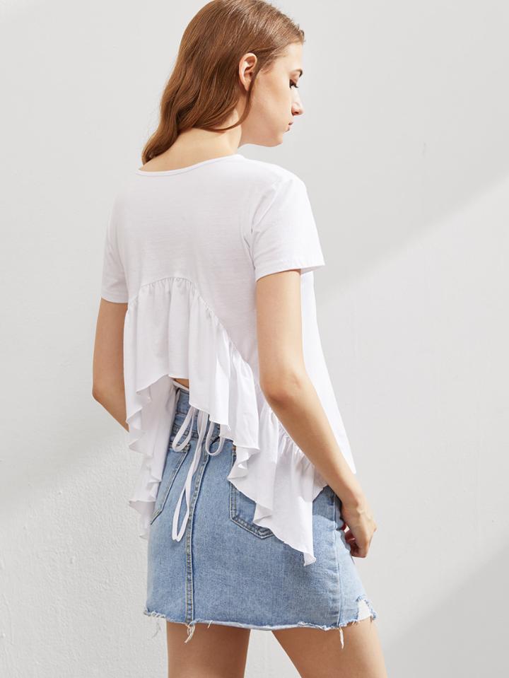 Shein Ruffle Trim Self Tie Open Back Tee