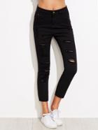Shein Black Ripped Skinny Ankle Jeans