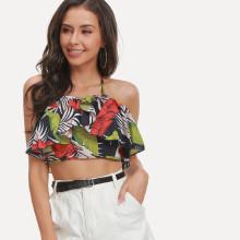 Shein Ruffle Floral Print Halter Top