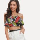 Shein Ruffle Floral Print Halter Top