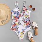 Shein Plus Cut-out Twist Floral Swimsuit