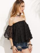 Shein Black Applique Mesh Off The Shoulder Top