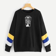 Shein Plus Animal Print Striped Sleeve Sweatshirt