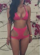 Rosewe Hot Pink High Waist Hollow Out Halter Swimwear