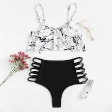 Shein Ladder Cut-out Marble Print Flounce Bikini Set
