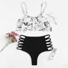 Shein Ladder Cut-out Marble Print Flounce Bikini Set
