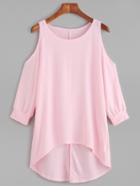 Shein Pink Open Shoulder High Low T-shirt